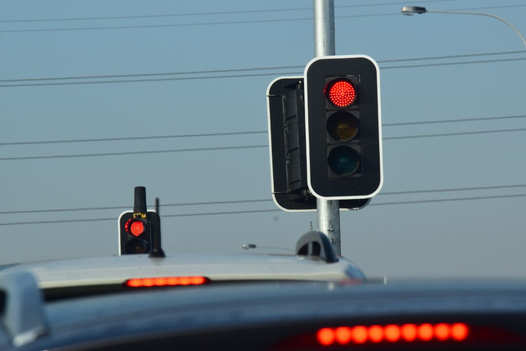 Red stop light. 